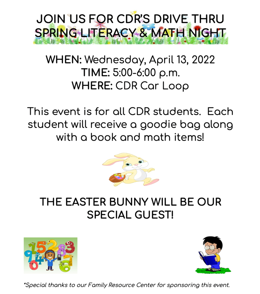 Spring Literacy & Math Night- April 13th,  5:00 - 6:00