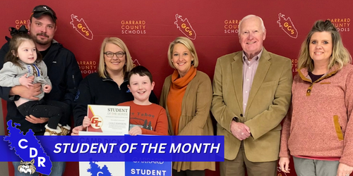 Cole Johnson, CDR Third Grader,  Named Student of the Month of Camp Dick Robinson