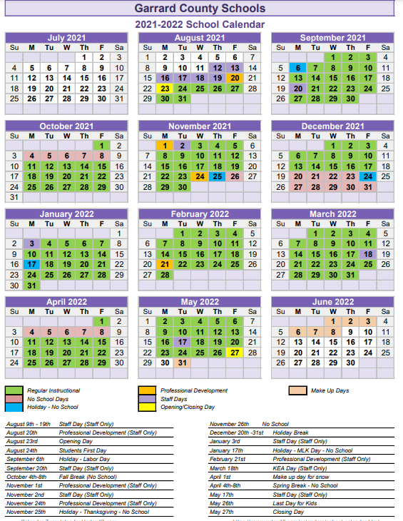 2021-22  Calendar 