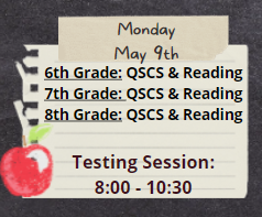 GMS KSA(Kentucky Summative Assessment) Testing Schedule for May 9th 