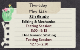 GMS KSA(Kentucky Summative Assessment) Testing Schedule for May 12th 